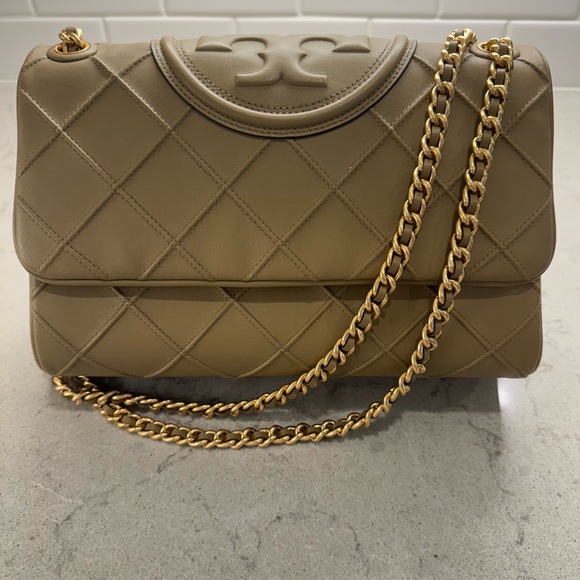 Tory Burch Fleming Tan / Nude Quilted Shoulder Bag with Convertible Strap - Picture 1 of 9